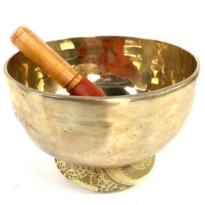20cm Himalayan singing bowl with wooden striker and cushion